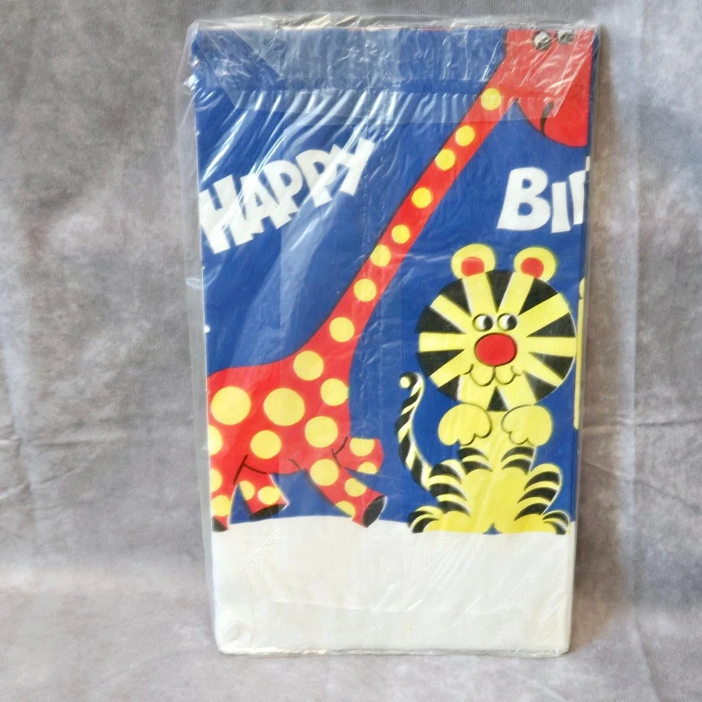 Vintage Happy Birthday Zoo‎ Animal Paper Tablecloth 54x88 Tuttle Press
